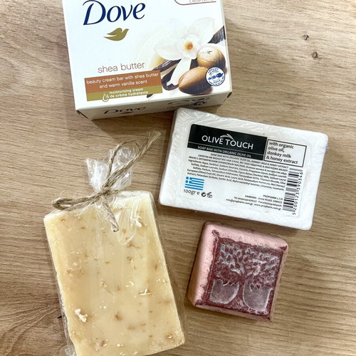 Dove Shea Butter soap, Olive Touch organic soap, 2 handmade aromatic soaps