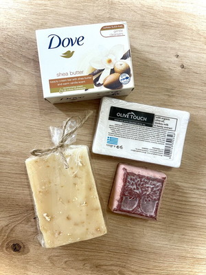 Dove Shea Butter soap, Olive Touch organic soap, 2 handmade aromatic soaps
