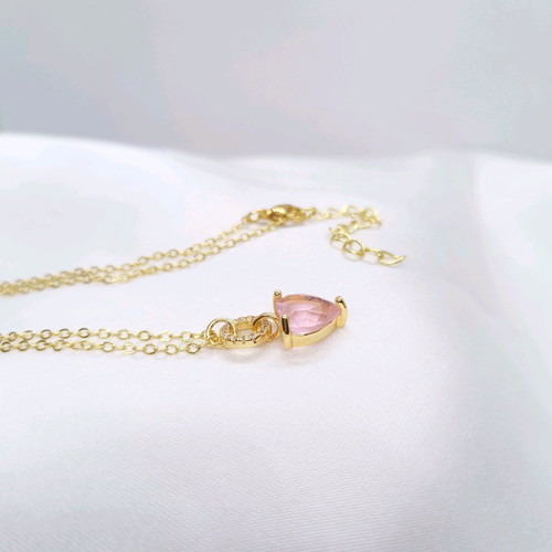 18K Gold-Plated Necklace with Pink Heart Pendant, 45 cm, New