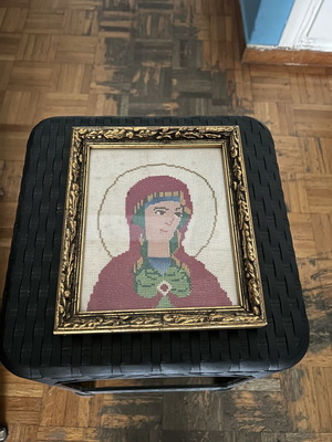 Embroidered icon of Virgin Mary used, very good condition