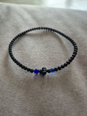 Handmade komboskini new, thin black with blue beads