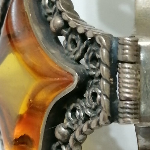 Vintage filigree opening cross from 925 silver, amber and ebony new