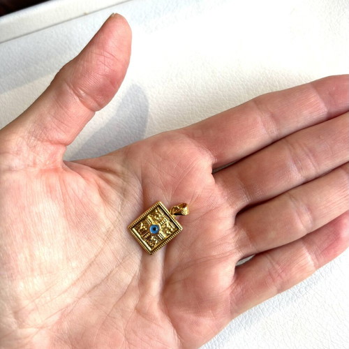 Gold K14 Konstantinato pendant with blue eye