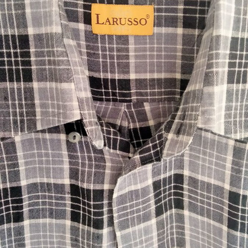 Larusso men's short-sleeve plaid shirt medium like new, black and grey