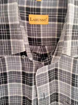 Larusso men's short-sleeve plaid shirt medium like new, black and grey