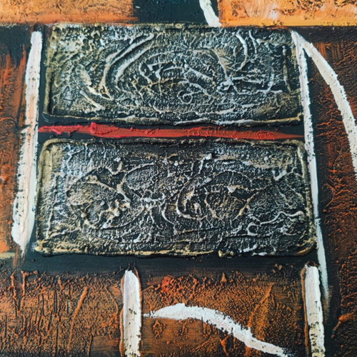 Set of 2 abstract textured paintings in earthy orange and brown tones