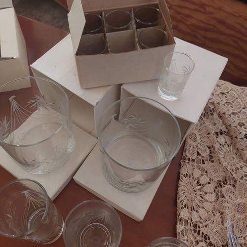 Vintage glassware set 38 pieces with engraved design