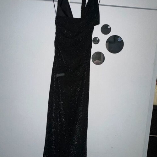 Bershka black shiny long dress new with V neckline