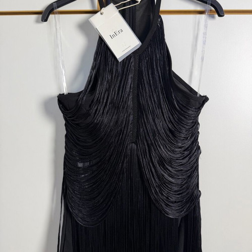 Maxi dress with fringes new, one size, black