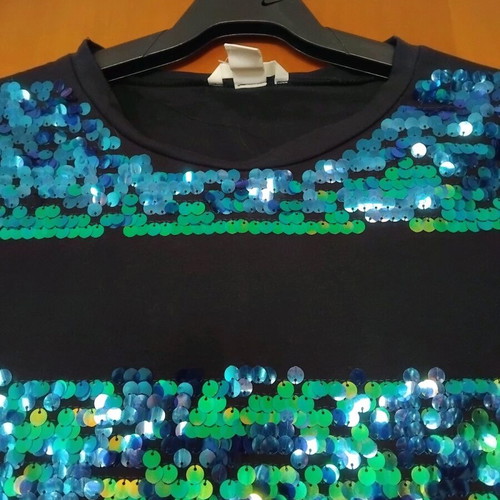 H&M blouse with sequins like new, black with green details