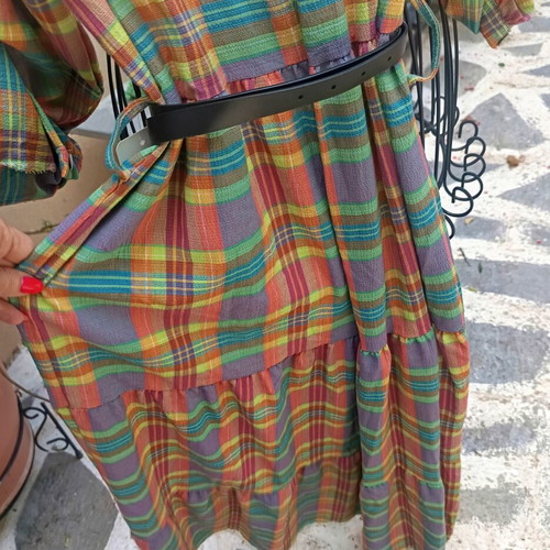 Maxi dress colorful check viscose 33% size S/M new with belt