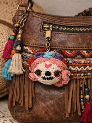 Catrina-Frida Crochet Keychain New Handmade