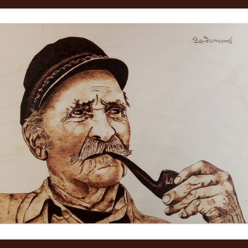Portrait of Sailor woodburning painting new on poplar wood