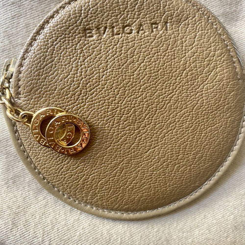 Bvlgari round coin purse leather wallet, beige