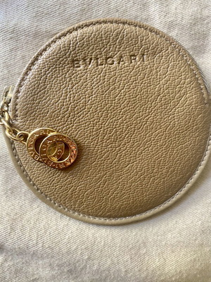 Bvlgari round coin purse leather wallet, beige