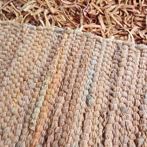 Handmade orange rag rug 0.80x1.50 meters 95% leather 5% cotton