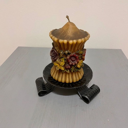 Decorative candle with iron holder new, 13 x 8 cm