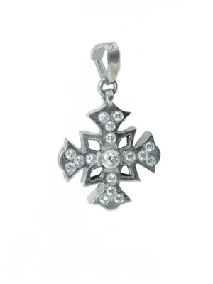 Σταυρός χειροποίητος ασημένιος μικρός μοτίφ 925 με ζιργκόν λευκά καινούργιος