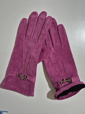 Suede leather gloves pink-rose women size M/L like new