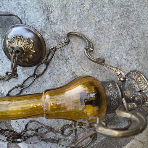 Retro brass ceiling light used, for one E14 bulb, antique copper