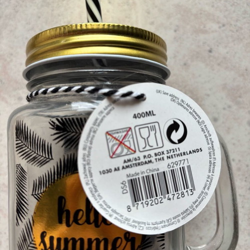 Glass mason jar hello summer 400ml new with straw and lid