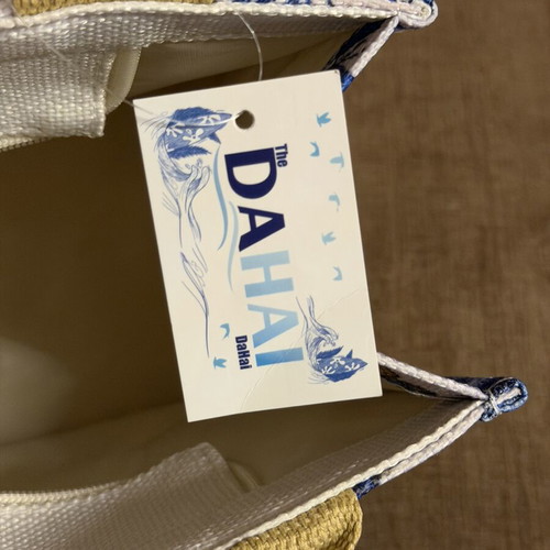 Dahai summer tote bag blue and white with butterflies