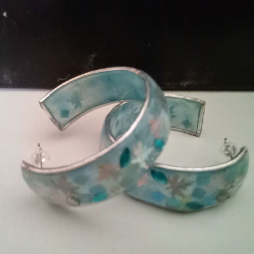 Handmade blue earrings with iridescent leaves new