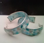 Handmade blue earrings with iridescent leaves new