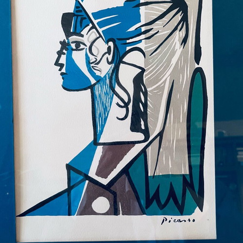 Vintage λιθογραφικό αντίτυπο Picasso “Portrait of Sylvette David in Green Chair” μεταχειρισμένο