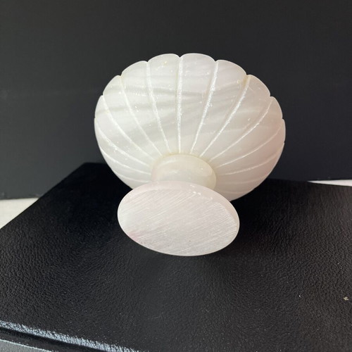 Vintage Italian Pedestal Bowl made of Genuine Pink Alabaster, hand-carved, used