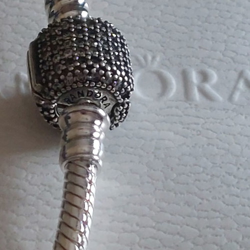 Pandora bracelet size 18 cm with pave stone clasp, silver
