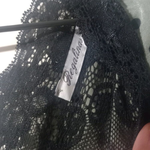 Regalinas satin top with lace like new, black and green
