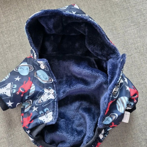 Dog coat new with furry lining and space print
