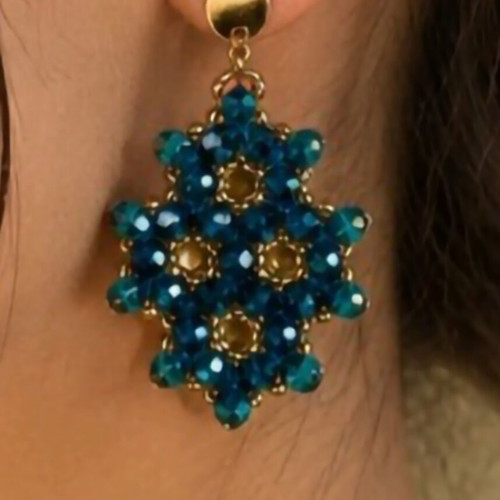 Handmade earrings with teal crystal beads and gold stainless steel clasp