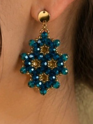 Handmade earrings with teal crystal beads and gold stainless steel clasp