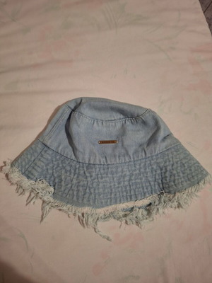 Denim bucket hat, light blue with frayed edge