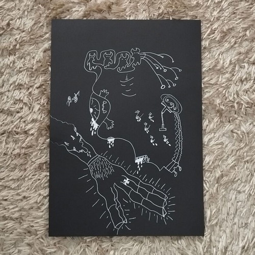 Art piece O Theios Fovos new, handmade with white ink on black paper