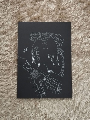 Art piece O Theios Fovos new, handmade with white ink on black paper
