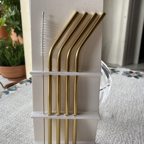 Stainless Steel Curved Straws Set of 4 with Cleaning Brush like new