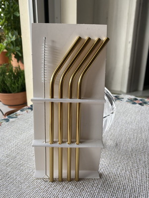 Stainless Steel Curved Straws Set of 4 with Cleaning Brush like new