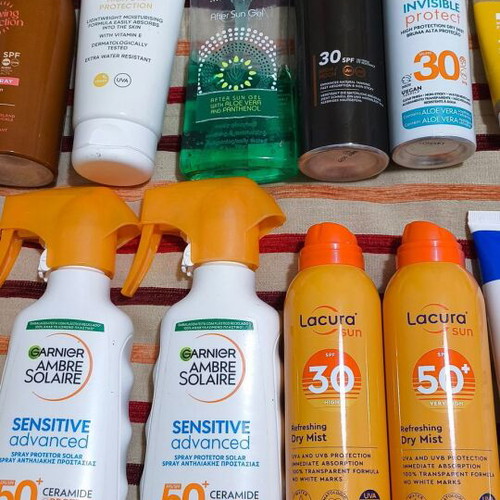 Sunscreens used, pack of 21 half full and half empty