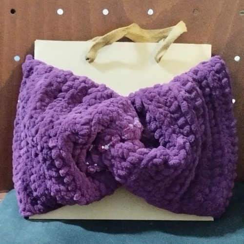 Handmade knitted hairbands with beads, black purple beige