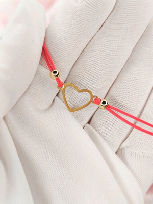 Martisor with red string and stainless steel heart, new