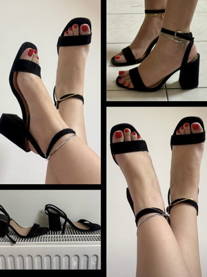 Stradivarius black suede block heeled sandals, size 37