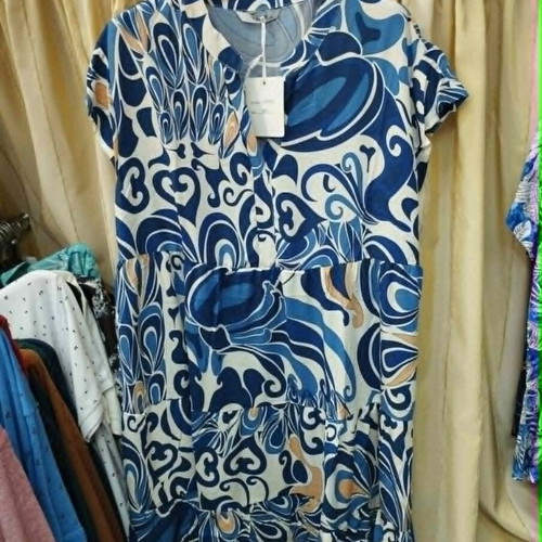 Yookie women's printed dress with mao collar, new, blue, cotton