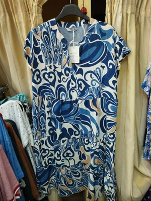 Yookie women's printed dress with mao collar, new, blue, cotton