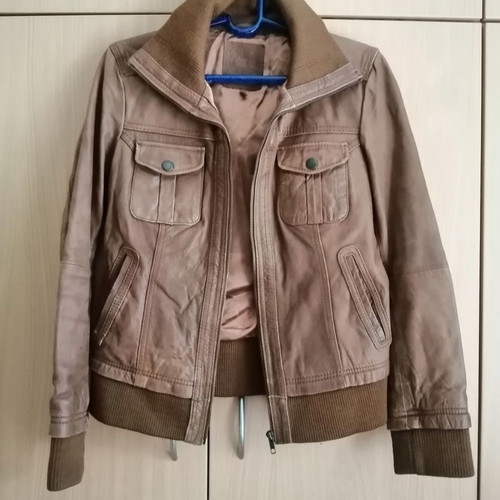 Distressed Biker jacket δερμάτινο μεταχειρισμένο, καφέ, μέγεθος L