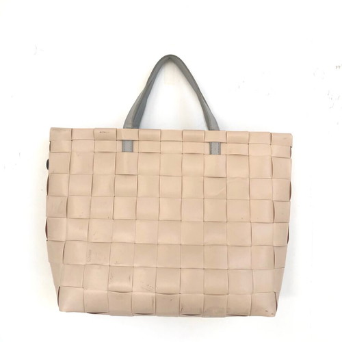 Handed by tote bag used, beige, recycled plastic