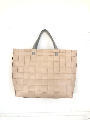Handed by tote bag used, beige, recycled plastic