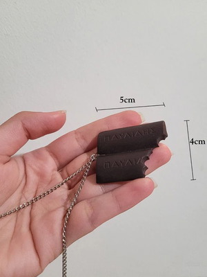 Pavlidis chocolate necklace like new, handmade polymer clay with silver chain